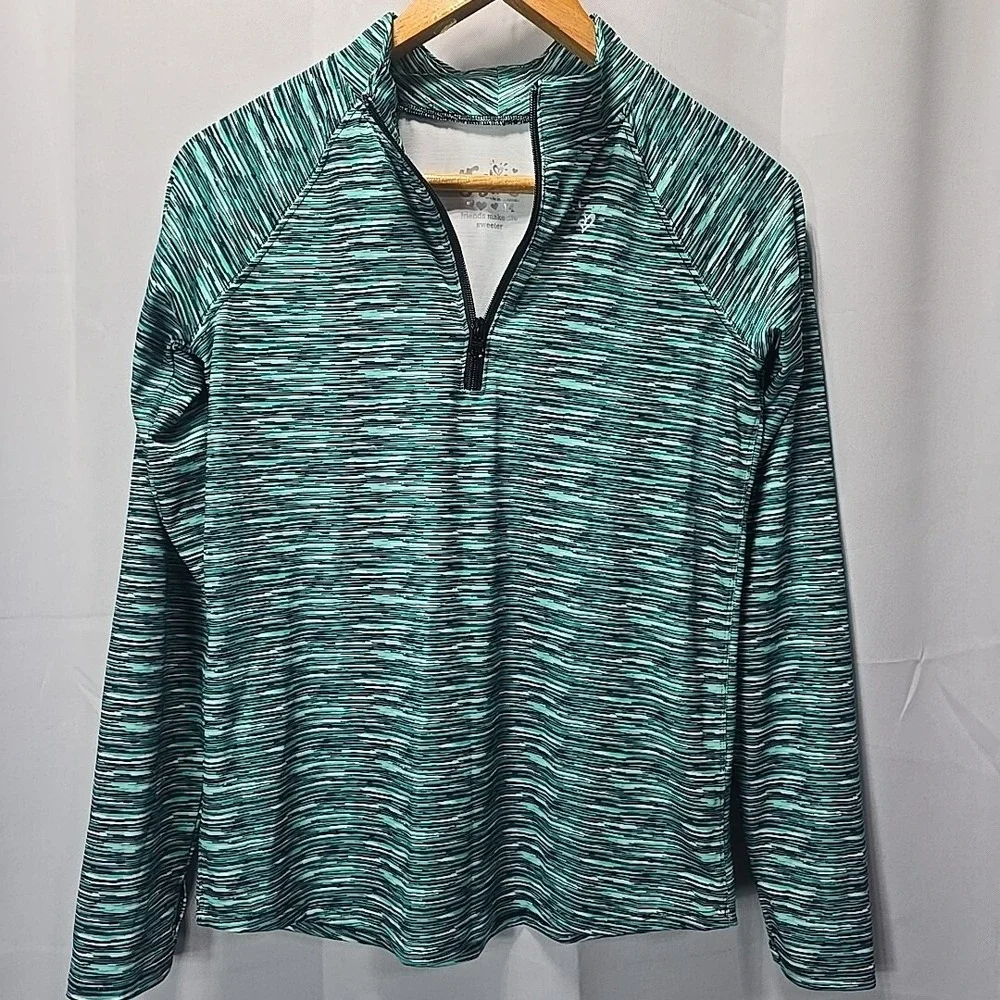Justice Activewear Quarter Zip Pullover Girls 14 Teal Space Dye Sport Athleisure